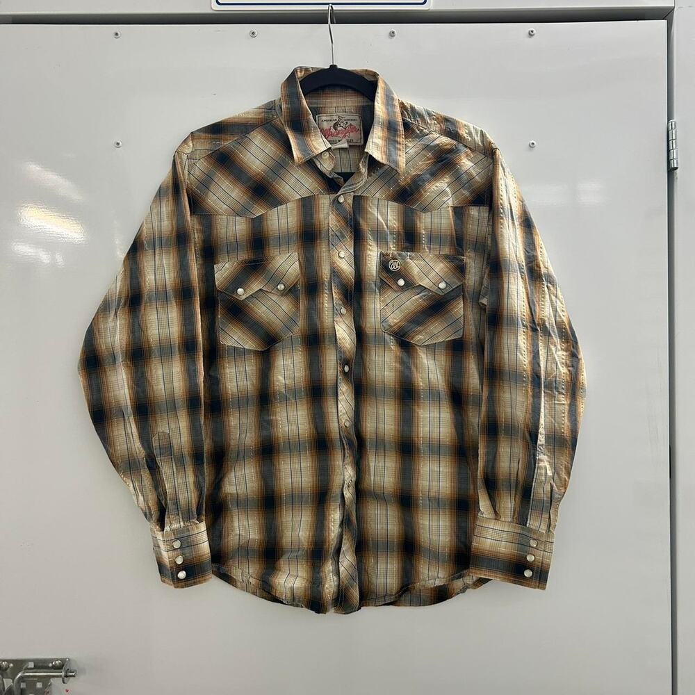2000s Wrangler Dobby plaid pearl snap shirt